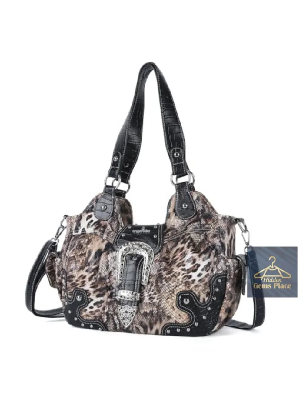 Vegan Leather Hobo Bag Crossbody Shoulder Purse with Metal Studs Large Capacity